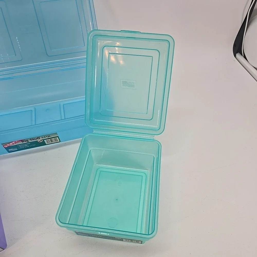 Lot Of 3 Stuffers Fliptop Stackable‎ Storage Bin Hinge Lid Plastic Container